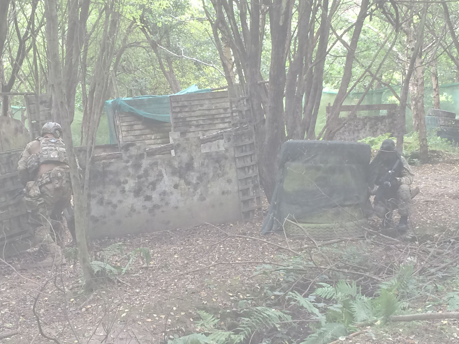 Woodland and barricades across the playing area